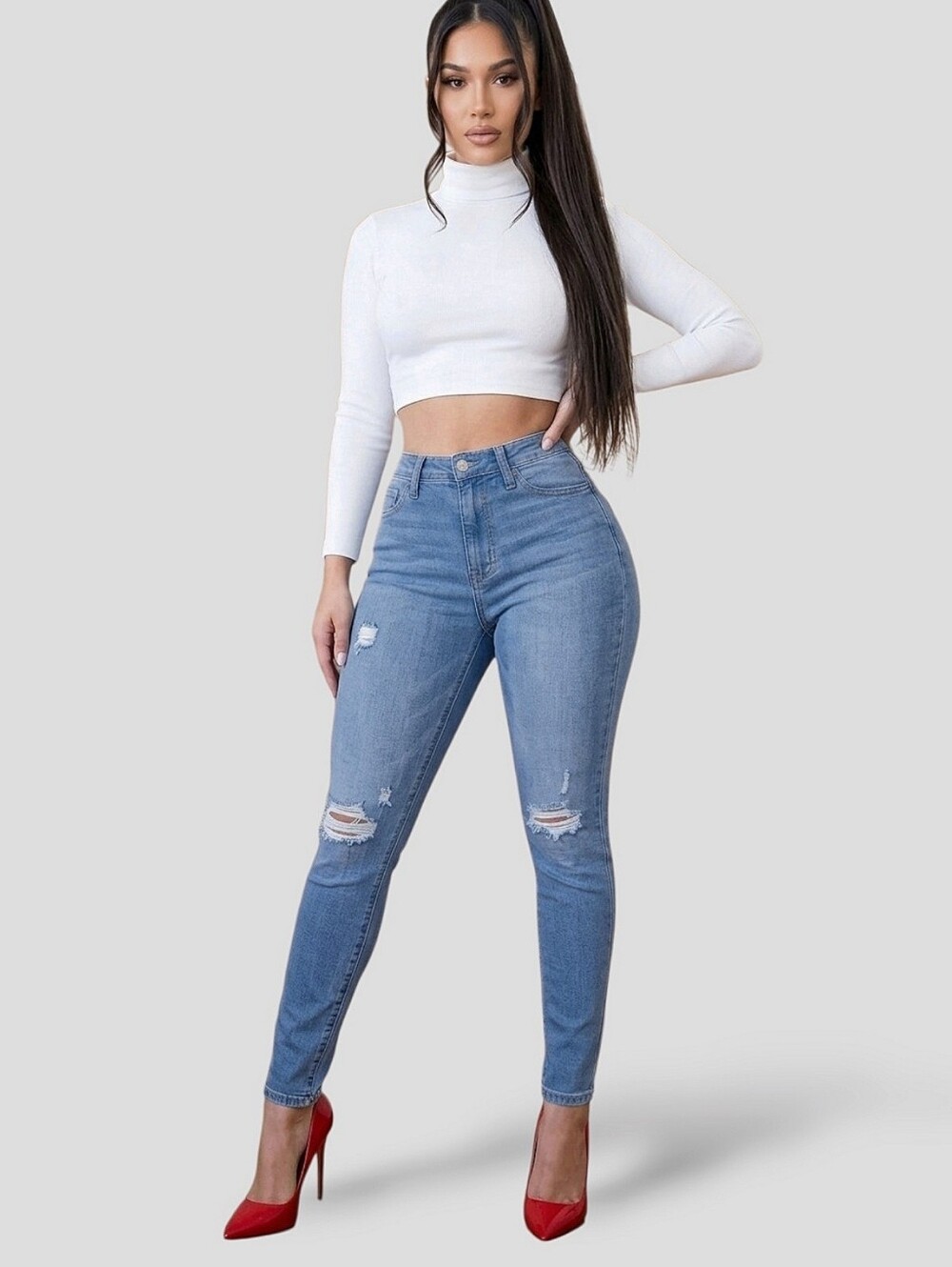 FASHION NOVA "Favorite" High Rise Skinny Jeans Distressed/Blue